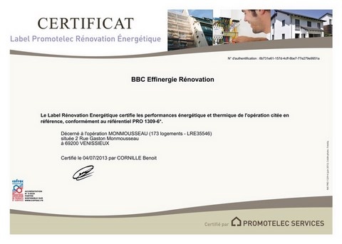 certificat : label BBC eEffinergie rénovation